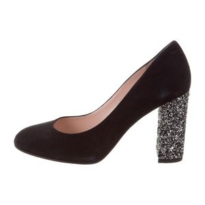 KATE SPADE NEW YORK BLACK SUEDE GLITTER ROUND-TOE